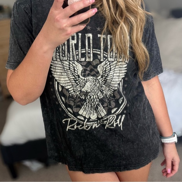 Altar'd State Black Graphic Tee with Eagle Design Rock n’ Roll - Picture 2 of 4